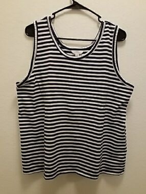 Time and Tru Black & White Striped Sleeveless Tank
